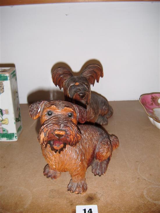 Pair of carved wooden dogs